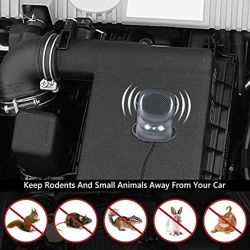 Angveirt Under Hood Rodent Repellent for Car Engine, 1 Pack | Ultrasonic Mice Deterrent with Strobe Lights, Connecting 12V 24V Car Battery