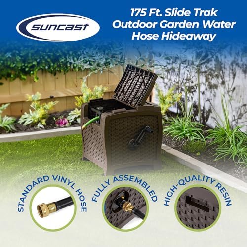 Suncast 175 ft. Wicker Style Resin Hose Hideaway with Hose Guide, Java, Made in the USA