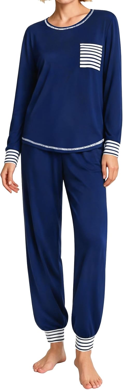 SWOMOG Women’s Pajamas Set Long Sleeve Sleepwear with Long Pants Soft Modal Loungewear Pj Set