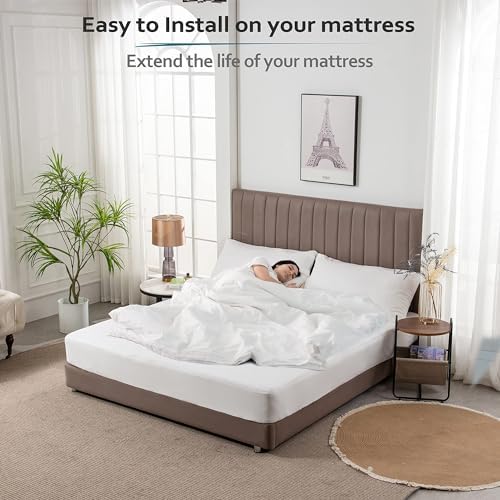 PlushDeluxe Waterproof King Mattress Protector, Terry Cotton | Fitted Sheet Bed Cover, Deep Stretchable Pockets, 76"x80"x18", Noiseless, Breathable, Hypoallergenic, Mite Proof, Washable