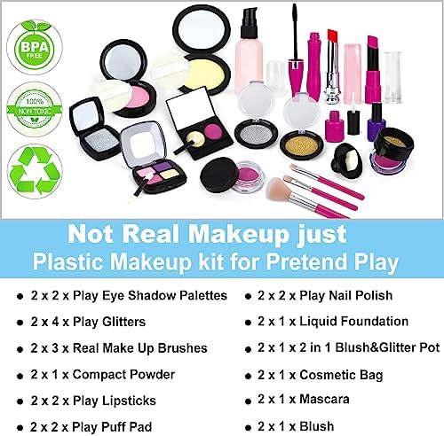 TEPSMIGO Pretend Makeup Kit for Girls, Kids Pretend Play Makeup Set - with Cosmetic Bag for Birthday Christmas