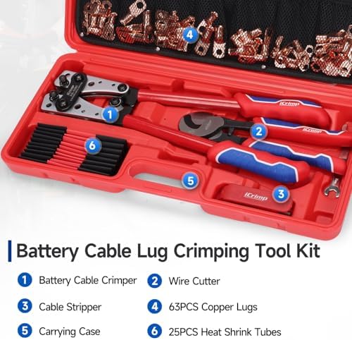 iCrimp Cable Lug Crimping Tool for Heavy Duty Wire Lugs AWG 8-1/0 | Battery Cable Crimper, Battery Terminal, Copper Lugs