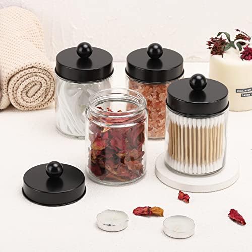 Tbestmax Glass Qtip Holder Dispenser, 10-Ounce Bathroom Containers Apothecary Jars with Metal Lids for Cotton Ball Swab Pad (4 Pack)