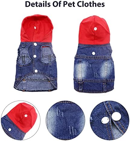 SILD Pet Dog Jeans Jacket Vest with Hooded Blue Dogs Hoodies Denim Cat Coat | Boy Girl Male Dogggie Puppy Cute Vintage Cool Classic Small Medium Machine Washable Apparel Clothes Outfit T-Shirts Costume