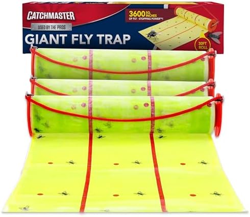Catchmaster Giant Fly Glue Trap 3-Pack 30 Feet Each, Adhesive Fly Traps Outdoor, Sticky Bug Catcher, Bulk Flying Insect Paper Roll