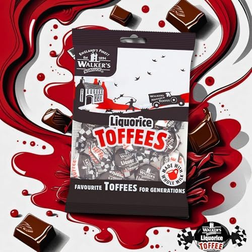 Walkers Nonsuch Liquorice Toffees Bag 5.29 Oz (Pack of 6) – Black Licorice Candy, British Chewy Toffee Candy, Old Fashioned Sweets