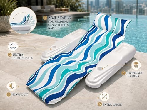 Poolmaster Rio Sun Retro Adjustable Floating Chaise Pool Lounge, Blue Currents