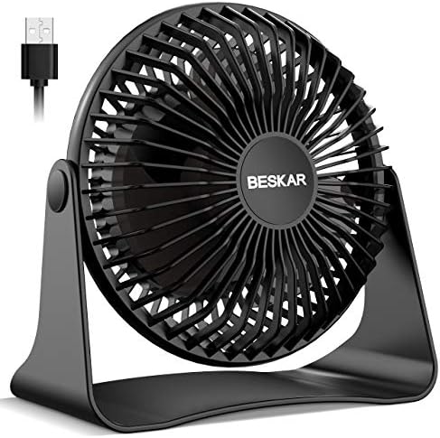 BESKAR USB Small Desk Fan, Portable Table Fans with 3 Speeds Strong Airflow