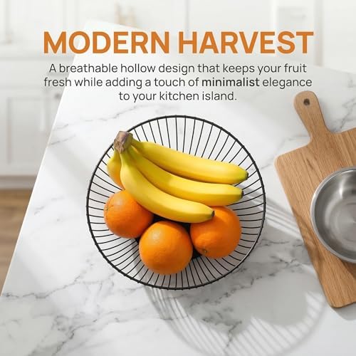 Yesland 2 Pack Metal Wire Fruit Basket- 11 Inches Black Kitchen Countertop Fruit Bowl Vegetable Holder for Bread, Snacks