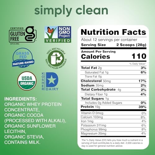 Simply tera's Organic Whey Protein Powder, Bourbon Vanilla - 12 Oz | Grass Fed Vanilla Whey Protein Powder, Clean, Made Without Artificial Sweeteners, Non-GMO, Kosher, rBGH-Free, Organic