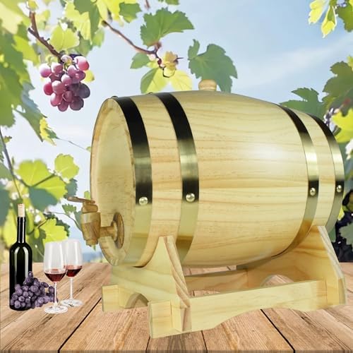 1.5L Whiskey Barrel Dispenser Oak Aging Barrels Home Whiskey Barrel Decanter for Wine, Spirits, Beer, and Liquor (Red Wine)