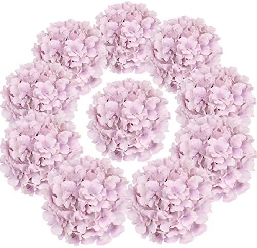 Silk Hydrangea Heads Artificial Flowers Heads with Stems for Home Wedding Decor,Pack of 10 (White)