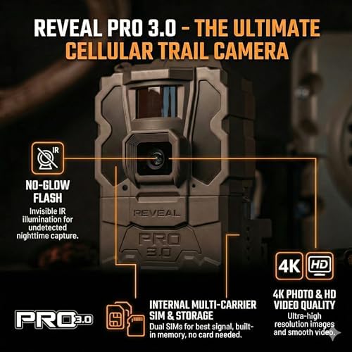 TACTACAM Reveal Pro 3.0 Cellular Trail Camera - Multi-Cellular Network, GPS, 2" LCD, No-Glow IR, Wi-Fi Enabled, HD Photos & 1080p Videos, Fast Trigger + 32GB SD Card (1PK)