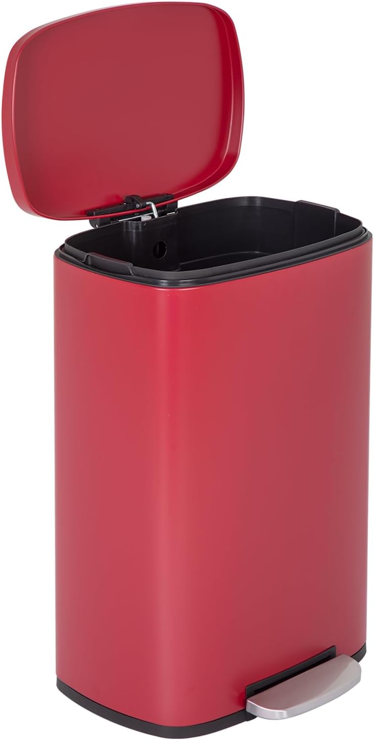FDW | 13 Gallon Trash Can with Lid | Steel | Fingerprint-Proof | Made of Brushed Stainless Steel | Soft-Close Step Pedal | Hands-Free Use | Easy to Clean | for Kitchen, Office, Bathroom