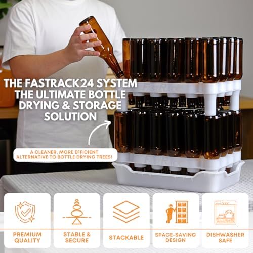 FASTFERMENT - 24-Bottle Drying Rack & Tray| Bottle Drying Tree Alternative | Dry & Store Your Wine or Bomber/Belgian Bottles | 2-Stackable Racks