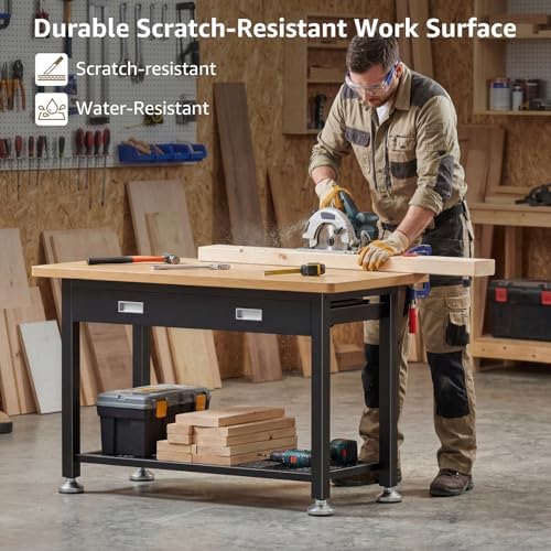39.4" Workbench with Drawer and Pegboard - Heavy Duty Steel Garage Work Table, Small Tool Bench for Workshop, Woodworking, Crafting & Repair