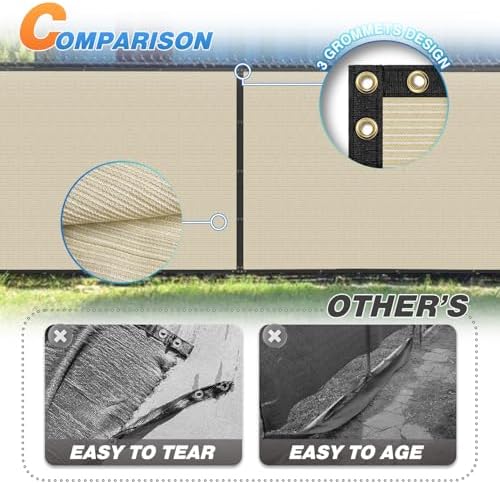 TANG 6' x 16' Privacy Fence Screen Beige Shade Cloth with Grommets, Chain Link Fence Panels Outdoor Mesh Fabric Fencing, Balcony Windscreen Cover