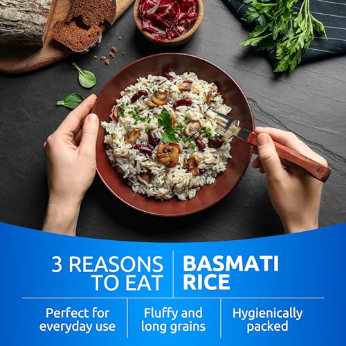 Authentic Premium Basmati Rice by Khazana in 10 lb Bag - Aromatic and Flavorful Indian Grain - Non-GMO, Gluten Free, Kosher, Cholesterol Free