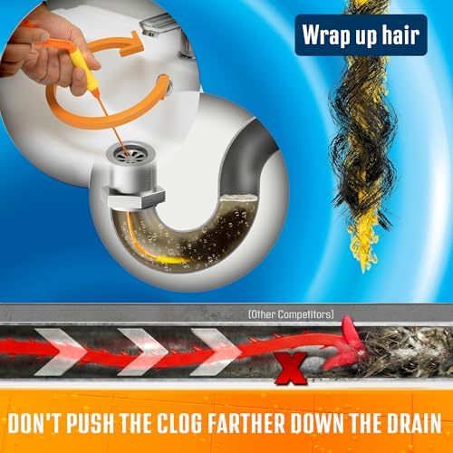 FlexiSnake Drain Weasel Sink Snake Hair Clog Remover Tool Kit, 5 Wands | Pipe, Bathroom, Bathtub Cleaner, 18-inch Long Refills, Flexible, Removable Handle, Made in The USA