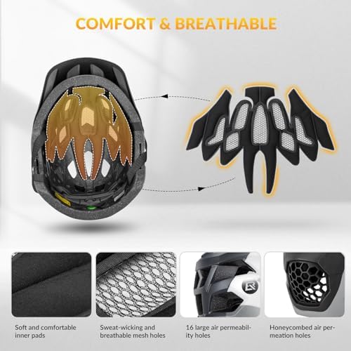 ROCKBROS Kids Full Face Bike Helmet Lightweight Detachable MTB Helmet
