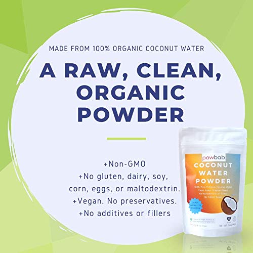 powbab Coconut Water Powder From 100% Organic Coconut. No Sugar Added. Pure Delicate, Clean Taste. Dehydrated, Not Freeze Dried, Raw
