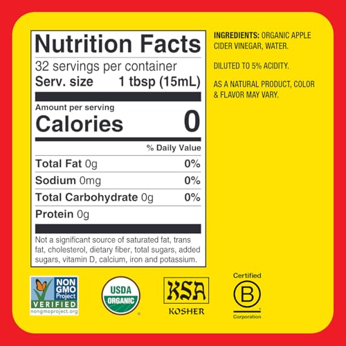 Bragg Organic Apple Cider Vinegar, Raw, Unfiltered, With The Mother, 128 oz