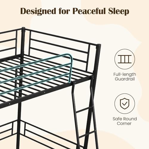 GIANTEX Twin Size Loft Bed, Metal Loft Bed Frame with Ladder & Safety Guardrail, Space-Saving with Ample Space Underneath, for Teens Junior and Adults