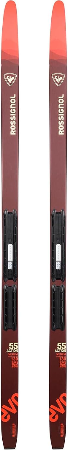 Rossignol Junior Evo Action 55 AR Lightweight Stable Beginner Nordic Touring Snow Skis with Kid's Nordic Bindings Step in