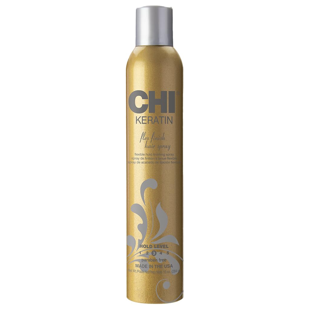 CHI Keratin Flex Finish Hair Spray, Lightweight, Long‑Lasting Hold & Smooth Styling, Controls Frizz, Flyaways & Seals Out Humidity, Professional Hair Finish Spray, Unscented, 10 Oz