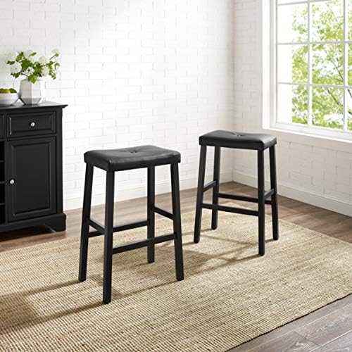 Crosley Furniture Upholstered Saddle Seat Counter Height Bar Stools Set of 2, Black, 24-inch