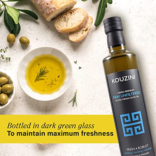Kouzini Unfiltered Raw Extra Virgin Greek Olive Oil, Greek Extra Virgin Cold Pressed Olive Oil, Single Origin, High Polyphenols, Authentic Taste