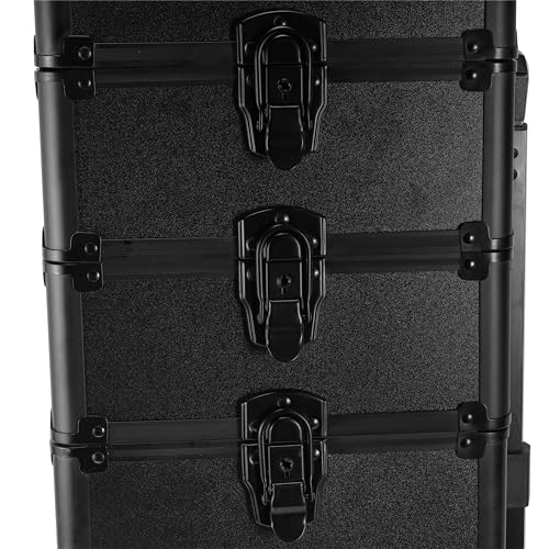 mefeir 4 in 1 Rolling Makeup Train Case, Aluminum Makeup Travel Organizer Cosmetic Case, Cosmetology Display Suitcase on Wheels, Beauty Storage Luggage Lockable w/4 Removable Wheels (Black)