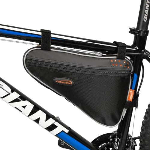 Ibera Bike Frame Bag - Slim Pouch Zipper Compartment & Velcro Mount - Water-Resistant, Fits Most Bikes - Holding Tools Snacks