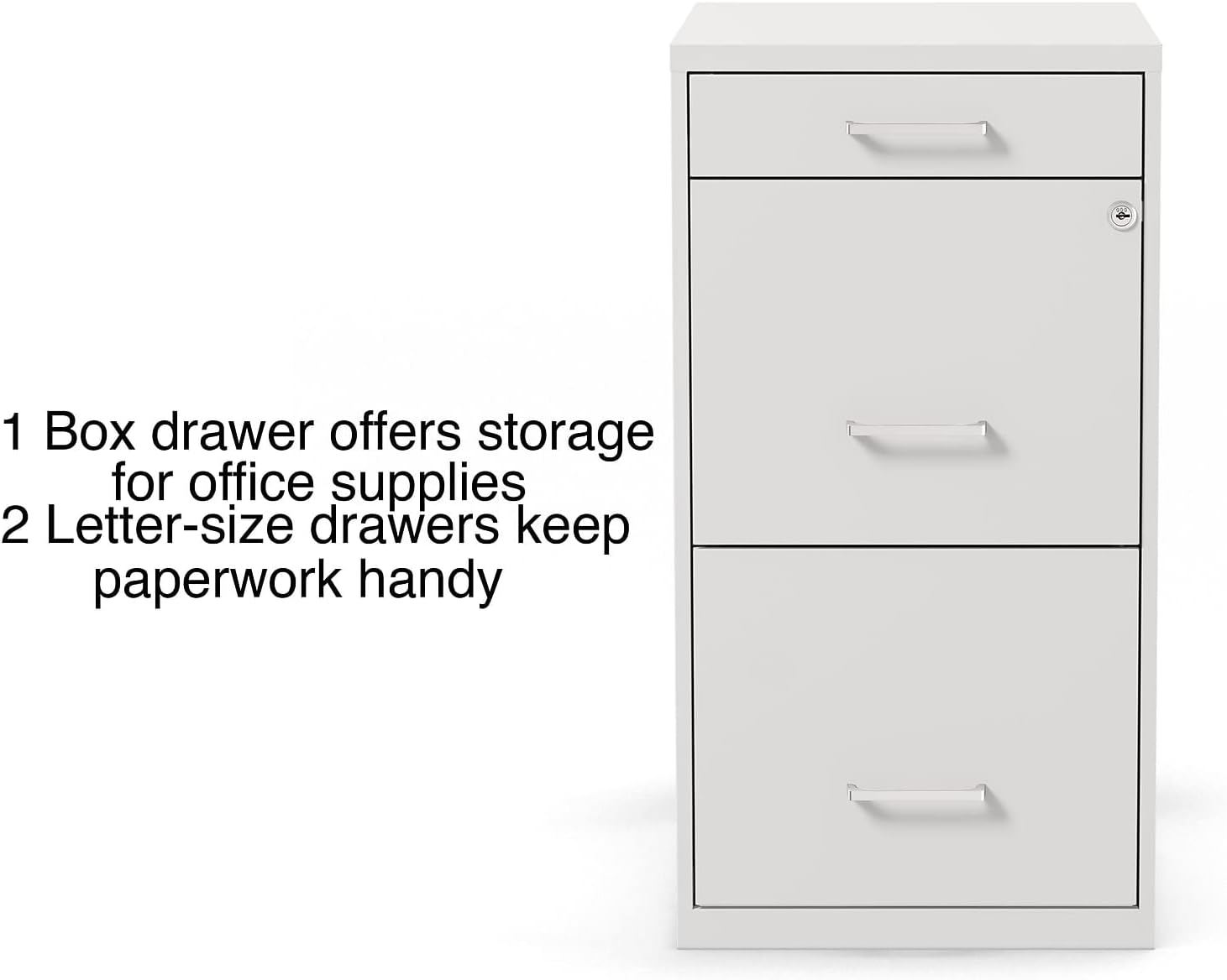 Staples 3-Drawer Vertical File Cabinet, Letter Size Documents, Lockable & Mobile, 18.9" D x 14.3" W x 26.9" H, White