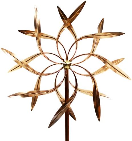 Kinetic Copper Wind Sculpture, Dual Spinner Dancing Willow Leaves