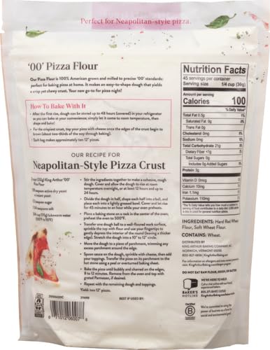 King Arthur 00 Pizza Flour, Non-GMO Project Verified, 100% American Grown Wheat, 3 lb Bag