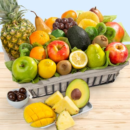 A Gift Inside Fresh Fruit Basket with Tropical Fruit, Pears, Apples & Dried Fruit – Gourmet Fruit Gift Basket for Every Occasion
