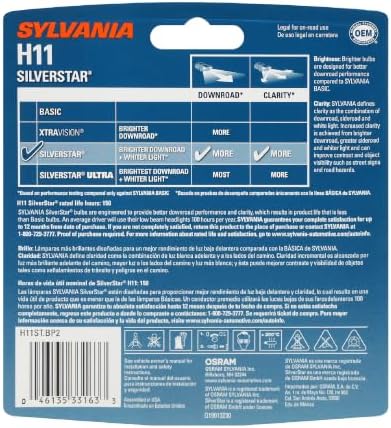 SYLVANIA - H11 SilverStar - High Performance Halogen Headlight Bulb, High Beam, Low Beam and Fog Replacement Bulb