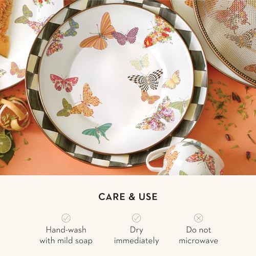 MACKENZIE-CHILDS Enamel Dinner Plate, Butterfly Garden | Hand-applied design, decorative dinnerware plate made from enameled steel, 10" dia.