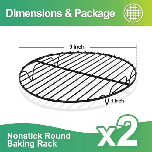 P&P CHEF 9 Inch Cooking Rack Round for Steaming Cooling, Silver, 2 Pack