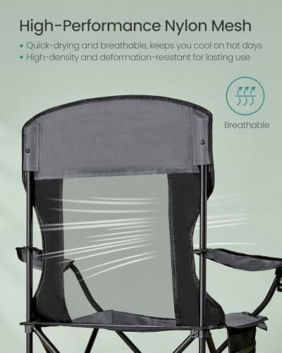 SONGMICS Camping Chair, Folding Oversized Chair, Comfortable and Heavy-Duty, 352 lb Weight Capacity, Adjustable Armrests with Cooler Bag, Storage Bag, Breathable Mesh, Bijou Blue UGCB060Q01