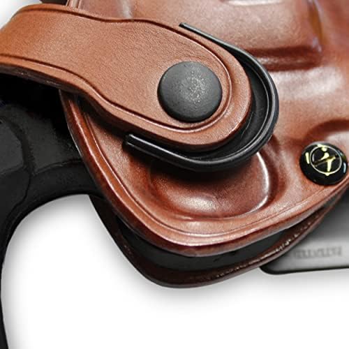 Masc OWB Leather Paddle Revolver Holster with Retention Strap, Fits Python .357 Magnum 6-inch, Right Hand Draw Brown Color #1306#