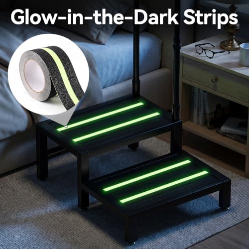 2 Step Stool with Handle, Heavy Duty Step Stool for Adults & Elderly with Non-Slip Platform, Bed Step Stool for High Beds and Home Use