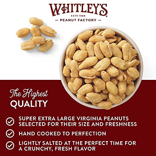 Whitley’s Salted Virginia Peanuts, Super Extra Large, Home Cooked 40 oz | Small Batch Roasted, Hand Seasoned, Vacuum-Sealed Tin, Coconut & Peanut Oil, Gluten Free, Cholesterol Free, 2.5 Pounds
