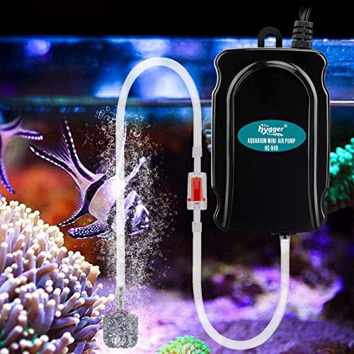 hygger Mini Aquarium Air Pump Kit Small Fish Tank Air Pump 1W for 2-20 Gallon Fish Bowl with Air Tube Air Bubbler Stone Check Valve