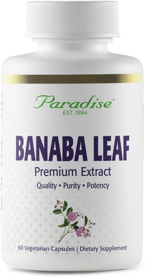 Paradise Herbs & Essentials Banaba Leaf Extract 250 mg, 180 Capsules | 12:1 concentrated formula, vegan, gluten free, non-GMO dietary supplement with a convenient daily serving format