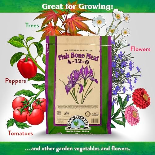 Down To Earth All Natural Fertilizers Organic Fish Bone Meal - 4-12-0, 25lb | High Phosphorus Plant Food for Buds, Bulbs, Blooms, Flower Beds