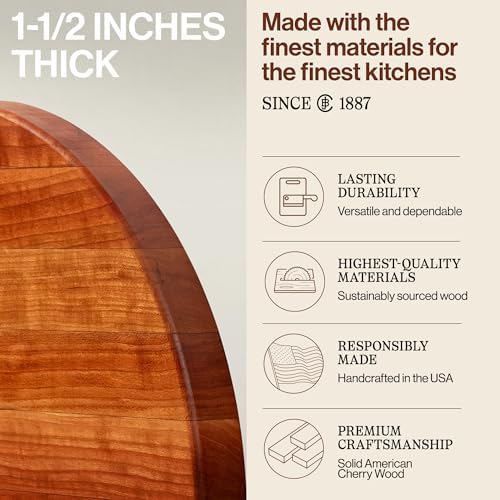 John Boos R-Board Series Round Wooden Maple Cutting Board 18”x18” – 1.5” Thick, 14-lb Reversible Butcher Block with Edge-Grain – Made in the USA
