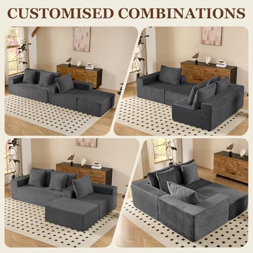 INGEROOM 108" Cloud Sectional Couch with L-Shape Chaise, Modular Sofa Memory Foam, Boneless Sofa with Movable Ottoman