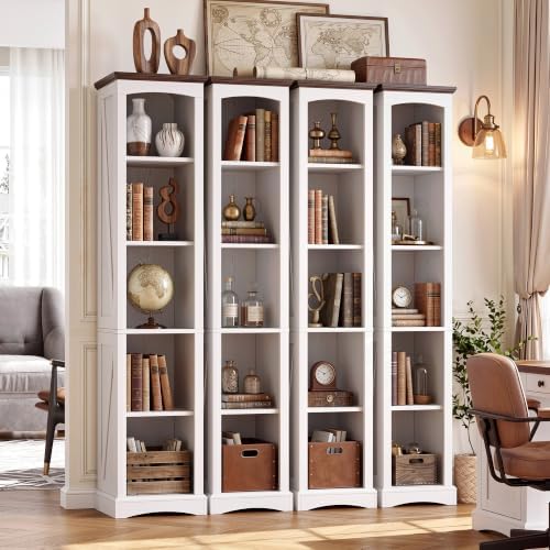IRONCK 70" Tall Narrow 5-Tier Bookshelf, Farmhouse Bookcase White | White finish, anti-tip design, wood thick open shelf, cube storage for home office